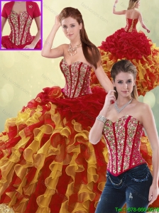 Luxurious Beading and Ruffles Detachable Quinceanera Dresses in Multi Color