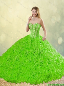 Popular Brush Train Quinceanera Dresses with Rolling Flowers