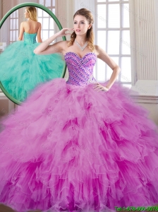 Summer Fashionable Beading and Ruffles Quinceanera Dresses in Fuchsia