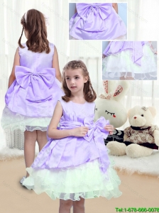 2015 Fall Lovely A Line Scoop Mini Length Flower Girl Dresses with Bowknot