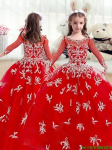 2016 Elegant Scoop Red Little Girl Pageant Dresses  with Beading