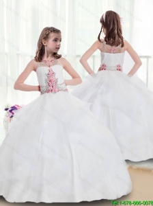 2016 New Arrivals Bateau Beading Flower Girl Dresses in White
