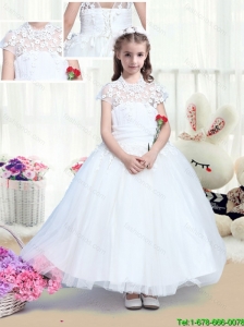 Simple High Neck Appliques Flower Girl Dresses with Tea Length for 2016