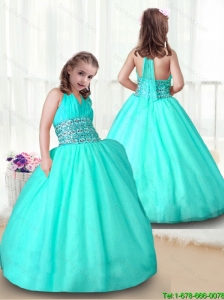 2015 Fall New Style Apple Green Little Girl Pageant Gowns with Beading
