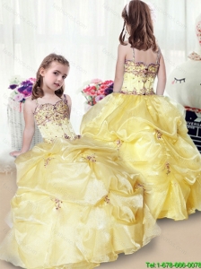2015 Fall Wonderful Beading and Appliques Yellow Little Girl Pageant Gowns