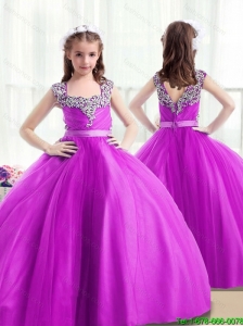 Popular Beading Little Girl Pageant Dresses in Fuchsia for 2016
