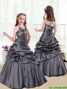 2015 Fall Elegant Beading and Pick Ups Little Girl Pageant Dresses in Grey