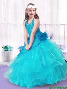 2016 Modest Halter Top New Style Little Girl Pageant Dresses with Ball Gown