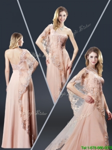 2016 Luxurious One Shoulder Appliques Prom Dresses in Peach