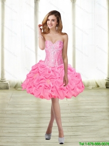 Classical Ball Gown Knee Length Beaded Prom Dress with Pick Ups