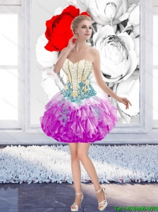 Inexpensive 2015 Mini Length Beaded Prom Dresses with Appliques