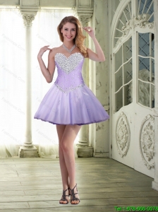 Mini Length Sweetheart Beaded Prom Dresses in Lavender for 2015