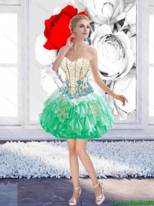 Pretty Ball Gown Beaded Mini Length Prom Dresses with Appliques