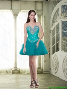 Elegant Organza Beaded and Ruffles Prom Dresses in Turquoise