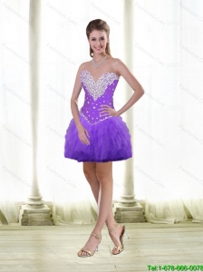 Short Beaded and Ruffles Prom Dresses in Purple for Cocktail