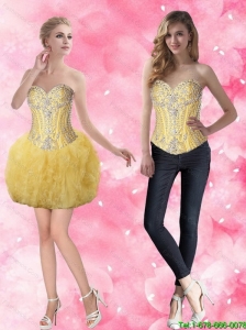 Beautiful Short Sweetheart Beaded Detachable Prom Dresses in Gold for Cocktail
