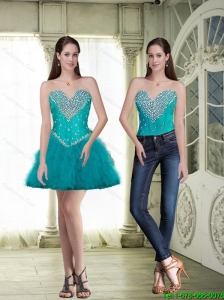 Discount Short Sweetheart Teal Detachable Prom Dresses with Beading
