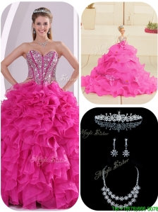 Cute Ruffles and Beading Fuchsia Quinceanera Gowns