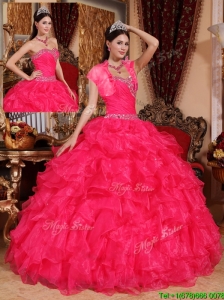 Cute Beading Coral Red Quinceanera Gowns with Sweetheart