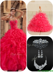 Cute Coral Red Quinceanera Dresses with Beading and Ruffles