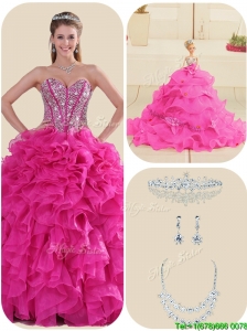 New Arrival Fuchsia Quinceanera Gowns with Ruffles and Beading