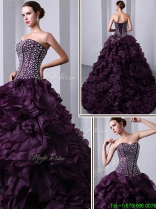 New Arrival Sweetheart Beading and Ruffles Quinceanea Dresses with Brush Train