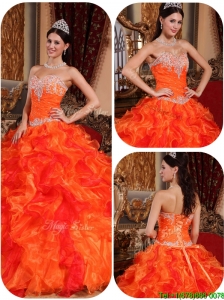 Perfect Appliques and Beading Orange Quinceanera Gowns