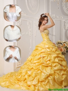 Perfect  Court Train Quinceanera Gowns with Pick Ups and Appliques