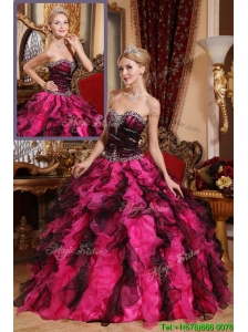 Perfect Beading and Ruffles Quinceanera Gowns in Black and Red