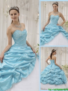 Pretty Beading Sweetheart Quinceanera Gowns in Aqua Blue