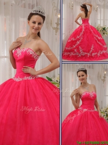 Clearance Coral Red Quinceanera Dresses  with Applique