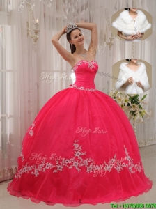 Discount  Sweetheart Appliques Quinceanera Dresses  in Coral Red