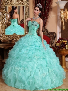 Popular Apple Green Sweetheart Beading and Ruffles Quinceanera Dresses
