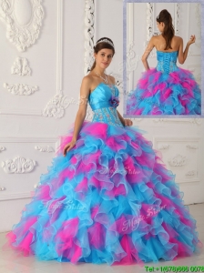 Popular Multi Color Floor Length Appliques Quinceanera Dresses