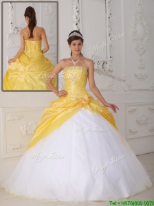 Puffy  Ball Gown Appliques and Hand Made Flower Quinceanera Dresses