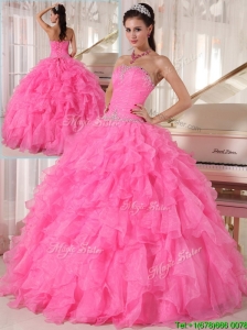 Puffy Hot Pink Ball Gown Strapless Quinceanera Dresses