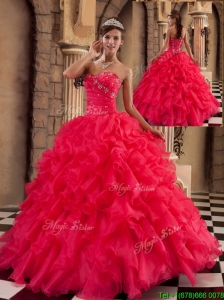 Popular Coral Red Sweetheart Sweet 16 Dresses  with Beading
