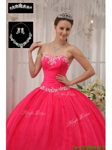 Puffy  Ball Gown Appliques Quinceanera Dresses in Coral Red