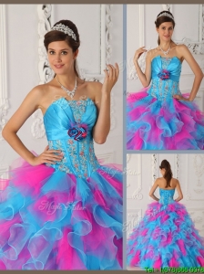 Puffy  Ball Gown Appliques Quinceanera Dresses in Multi Color