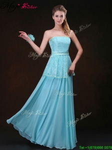 Affordable Strapless Floor Length Elegant Bridesmaid Dresses in Aqua Blue