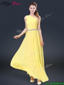 Fashionable One Shoulder Modest Prom Dresses in Yellow