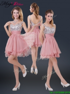 Hot Sale Mini-length  Straps Paillette Modest Prom Dresses for 2016