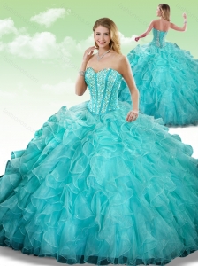 2016 Gorgeous Sweetheart Beading Turquoise Quinceanera Dresses in