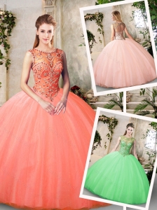 Inexpensive Bateau and Beading Quinceanera Dresses