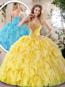 2016 Elegant Yellow Quinceanera Dresses with Beading and Ruffles