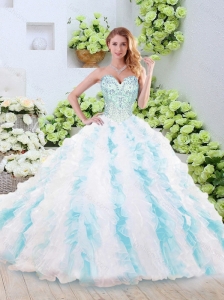Pretty Brush Train Quinceanera Gowns with Beading and Ruffles