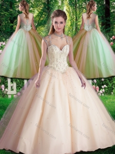 Hot Sale Straps Beading 2016 Quinceanera Dresses for Spring
