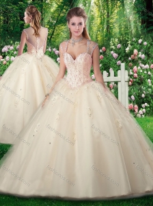 Inexpensive A Line Champange Quinceanera Dresses with Beading and Appliques