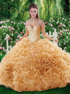 Luxurious Ball Gown Straps Court Train 2016 Quinceanera Dresses with Beading
