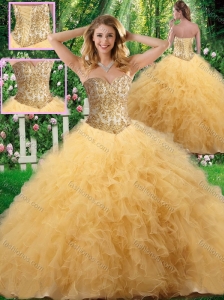 2016 Exclusive Ball Gown Sweet 16 Dresses with Beading and Ruffles in Champagne